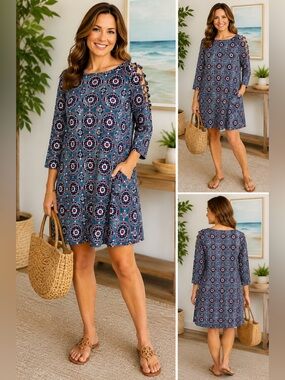 Lulu-B UPF 50+ Medallion Print Swing Dress Tunic Size M NWT
